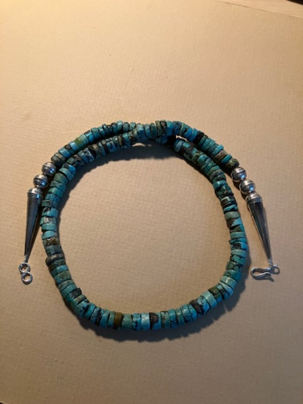Chunky Turquoise Heishi Southwestern Necklace with Sterling - Picture 4 of 7
